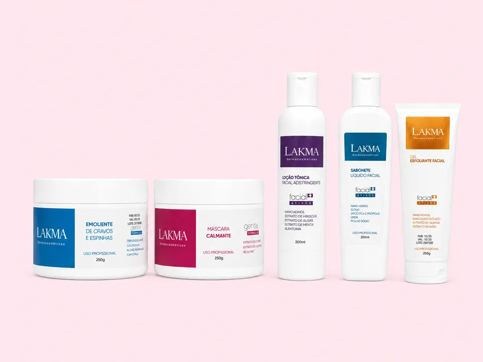Kit Limpeza de Pele Lakma com sabonete, loção tônica, esfoliante, emoliente de cravos e máscara calmante